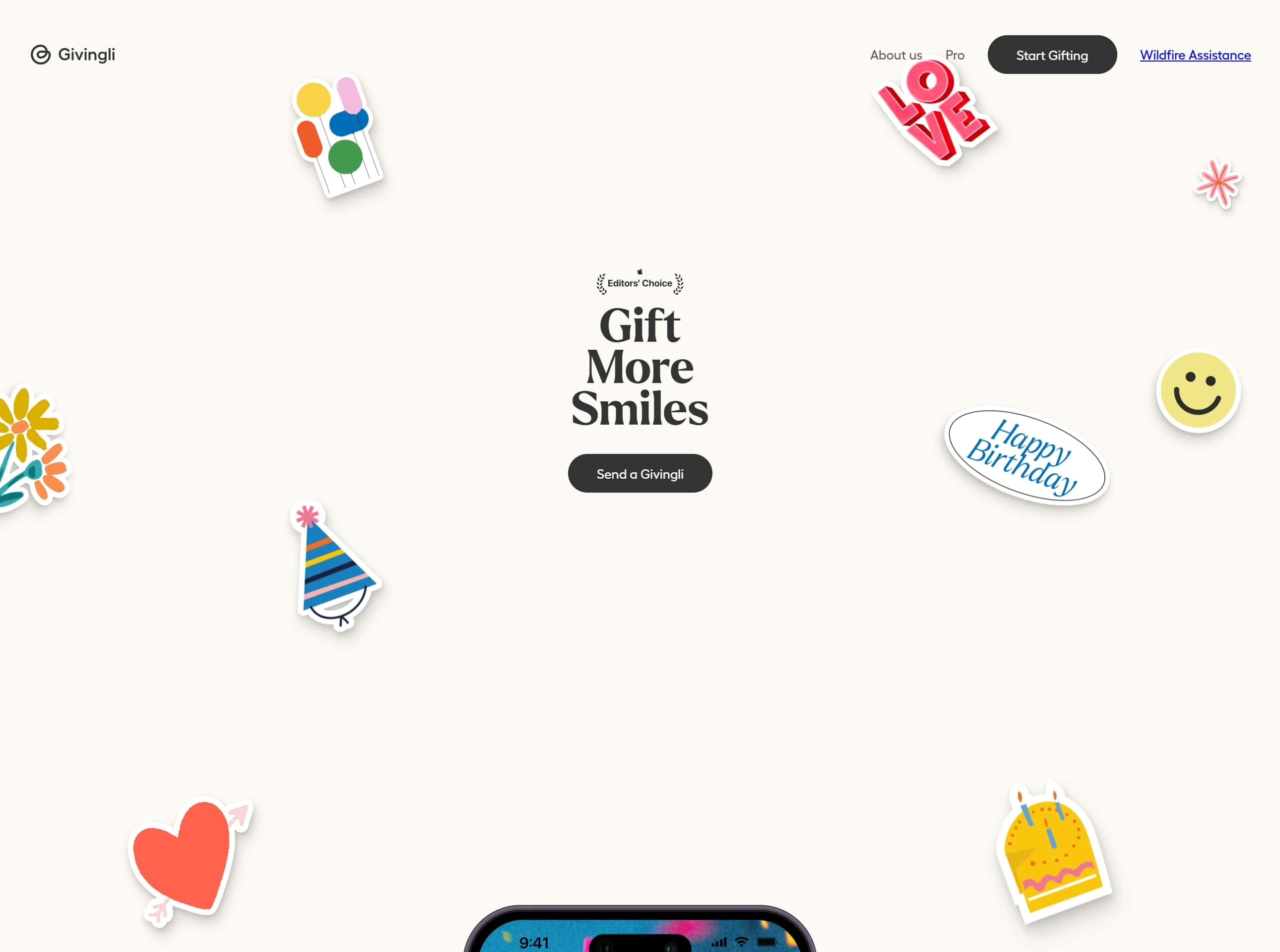 Screenshot of Givingli's homepage