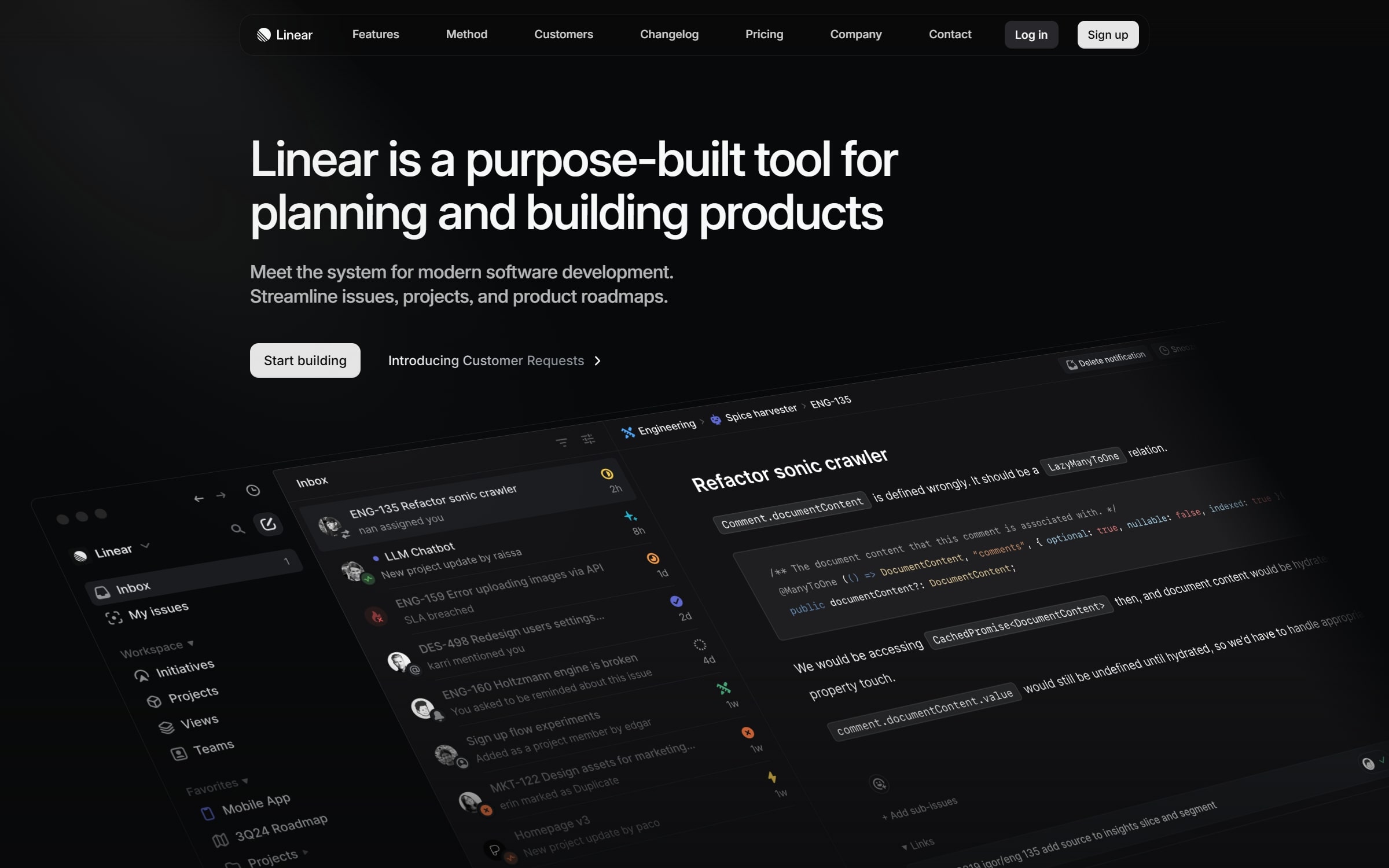 Screenshot of Linear homepage