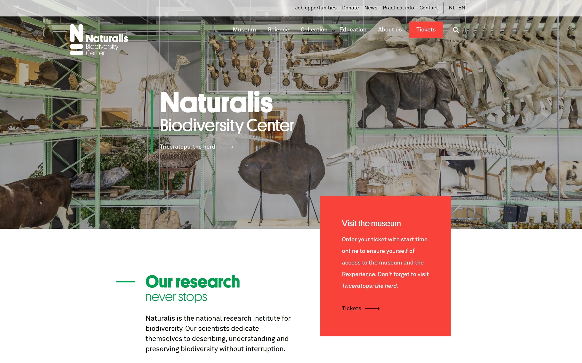 Screenshot of Naturalis's homepage