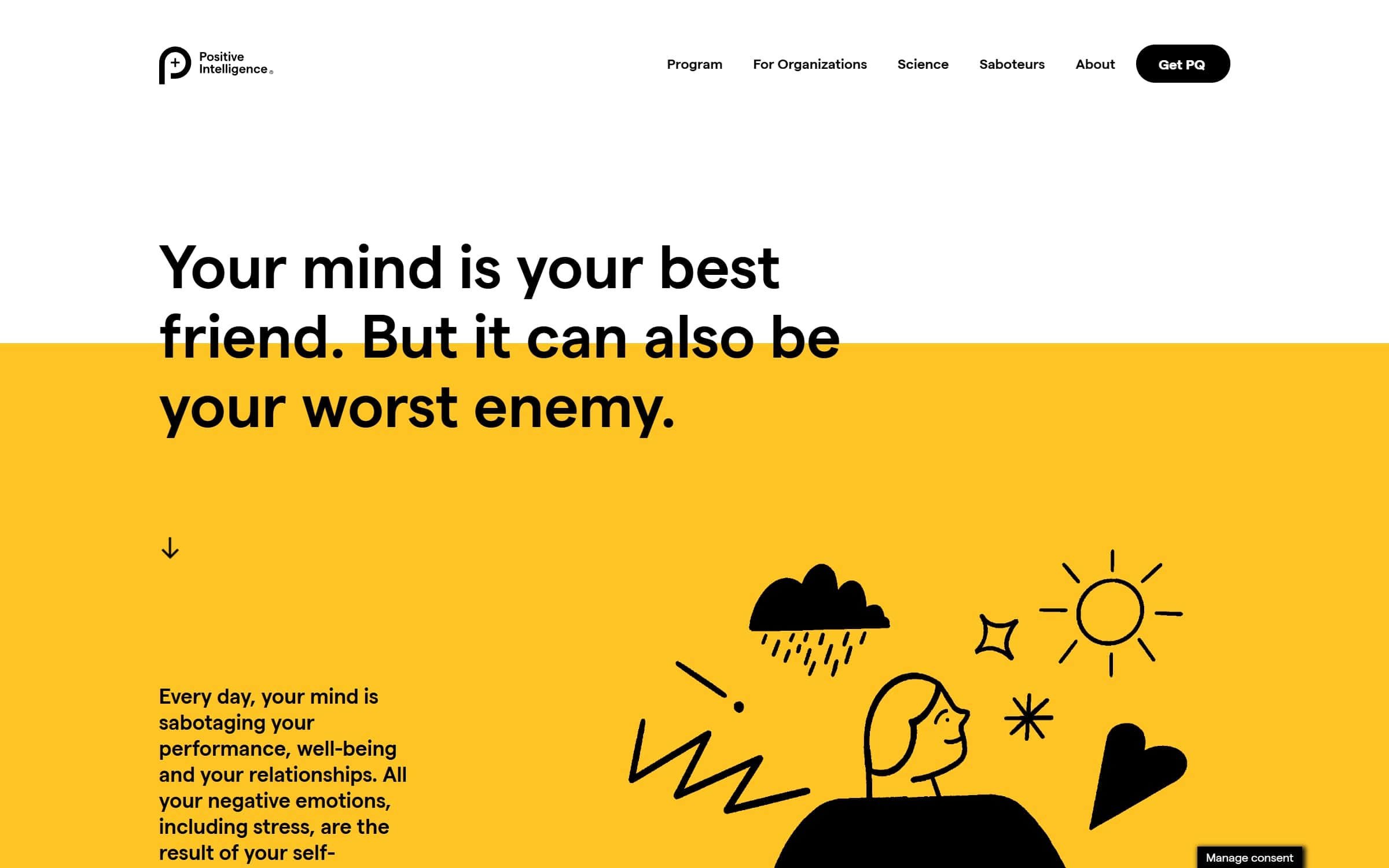 Screenshot of Positive intelligence's homepage