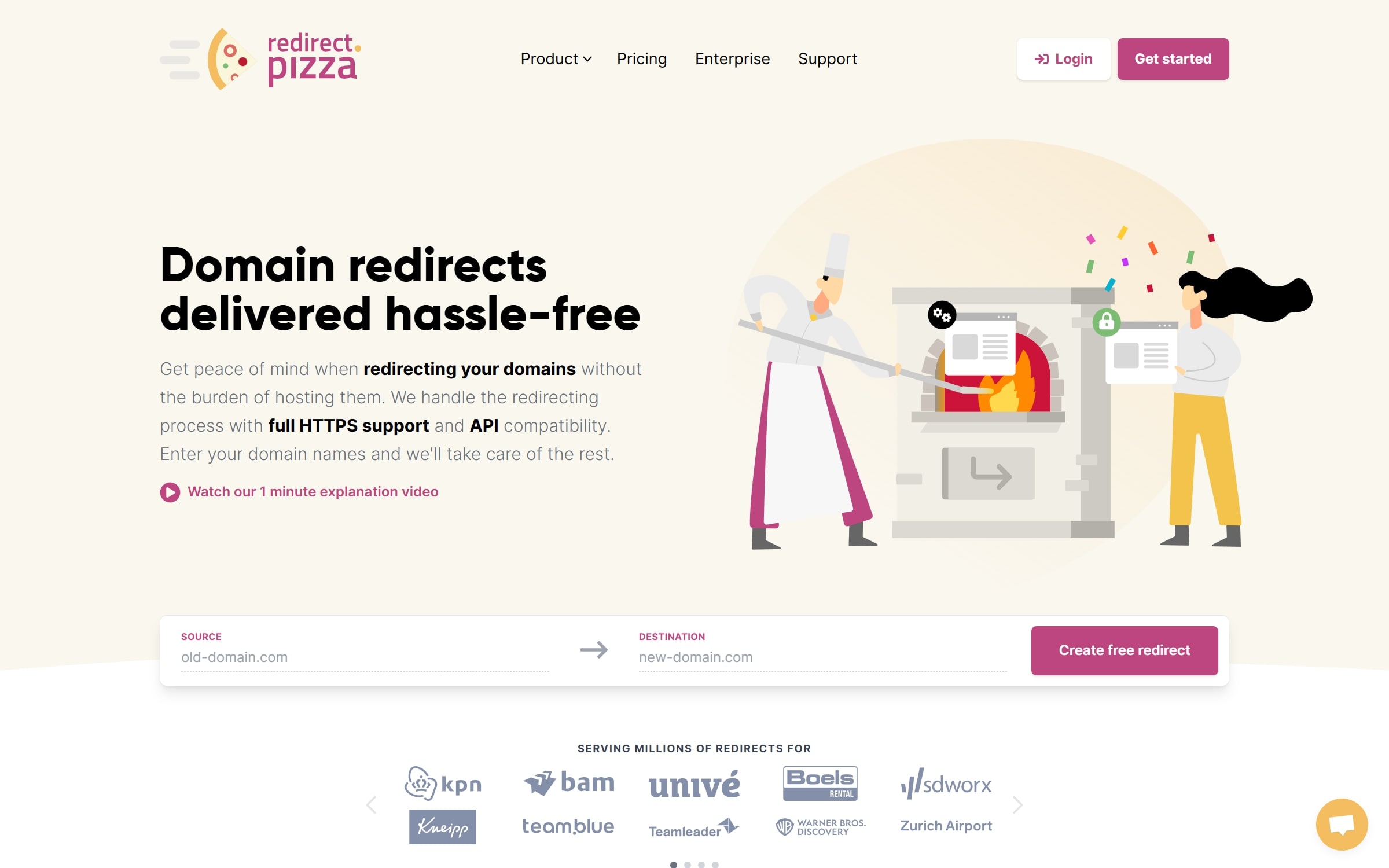 Screenshot of Redirect Pizza's homepage