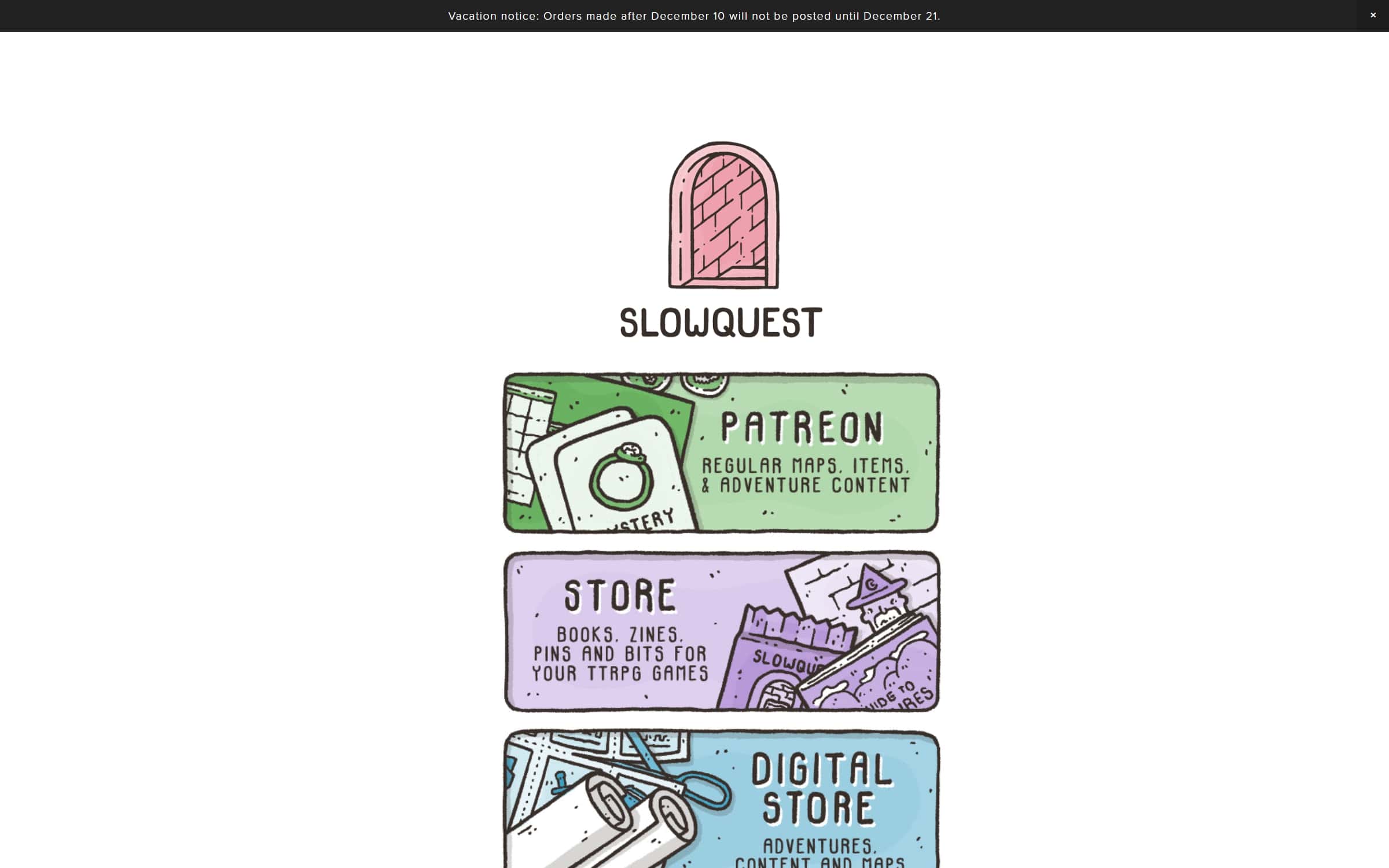 Screenshot of Slowquest's homepage