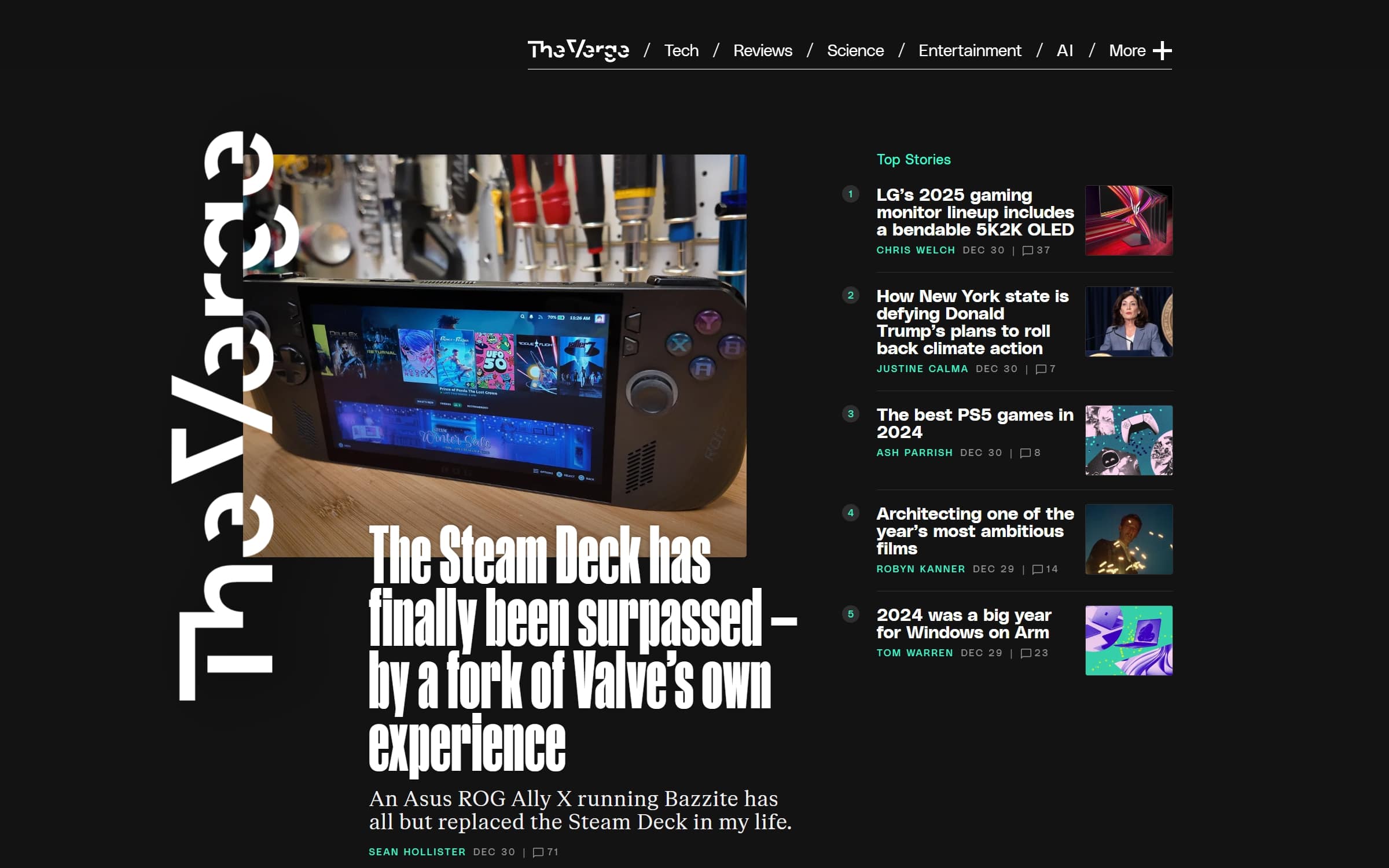 Screenshot of The Verge's homepage