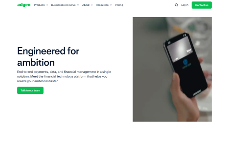 Screenshot of Adyen homepage